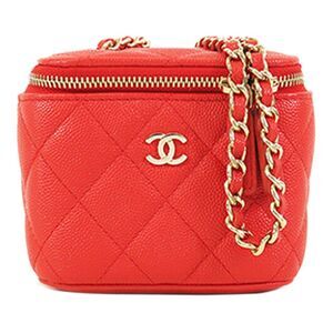 Chanel Mini Quilted Caviar Vanity Case With Chain